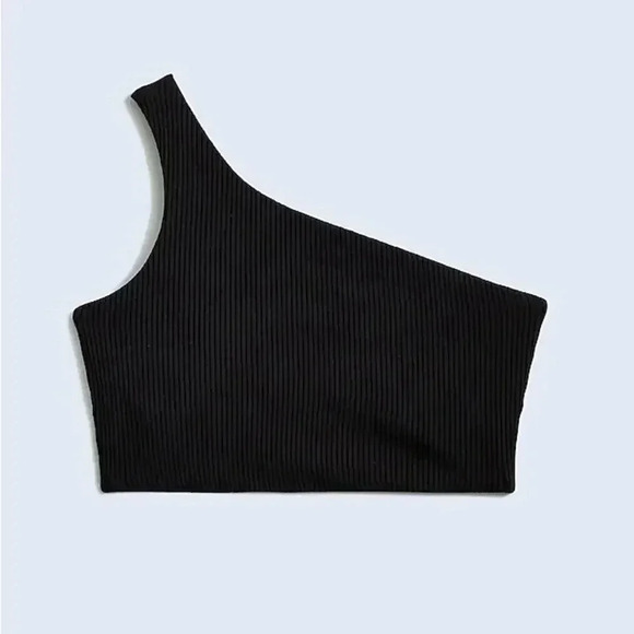 Madewell Ribbed One Shoulder Longline Bikini Top True Black Size Small NWT - Picture 2 of 5